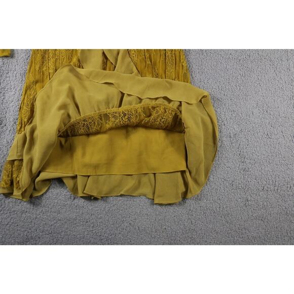 For Love & Lemons Dress Large Daphne Lace Mini Chartreuse Zip Up Lace Lined - Picture 9 of 9